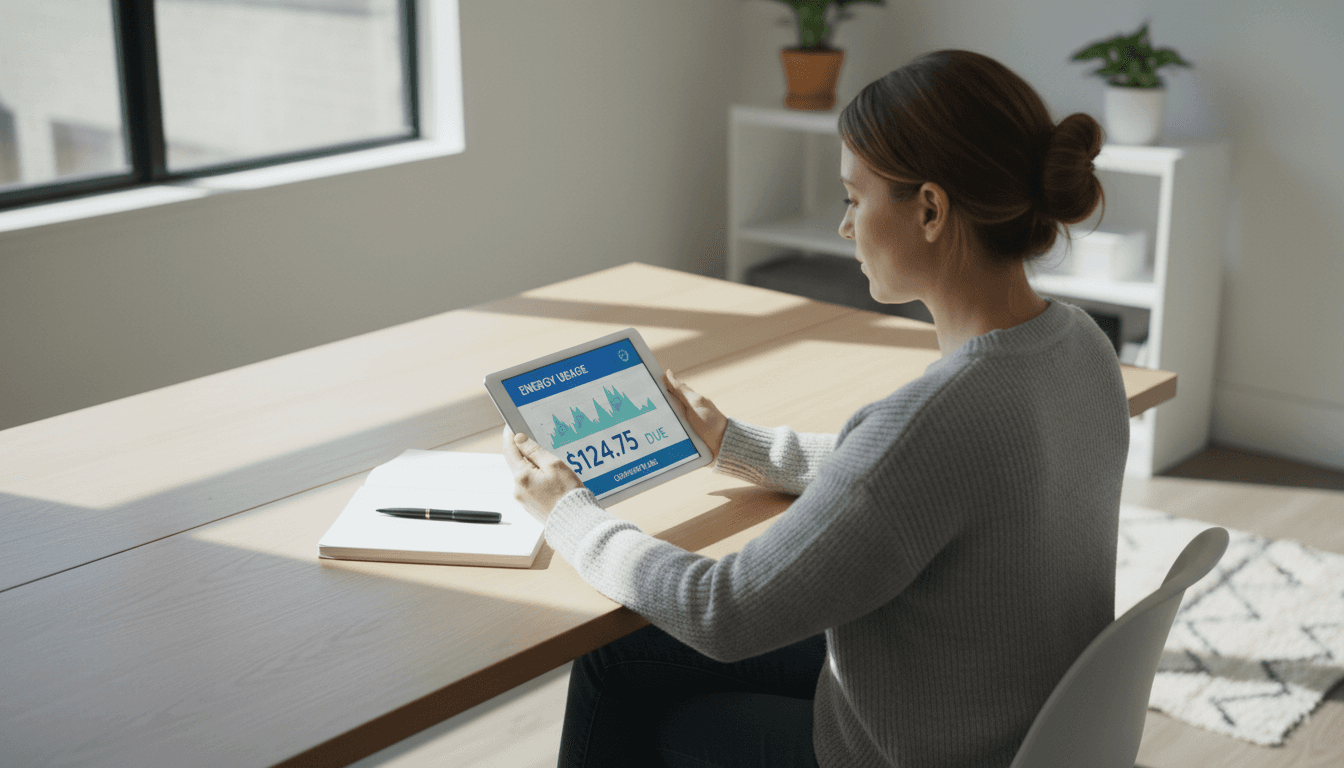Person reviewing electricity information on tablet at home